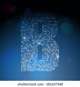 Letter "B" of Alphabet of glittering sequins (glittering font concept).Vector christmas illustration of a shining stars characters.