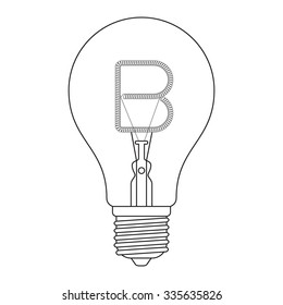 The letter B, in the alphabet Incandescent light bulb set outline style black and white color isolated on white background