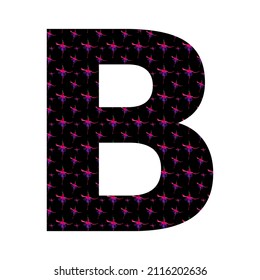 letter B of the alphabet made with a pattern of pink fuchsia flowers on a black background, isolated on white background, vector. with colors pink, red, purple, black and white