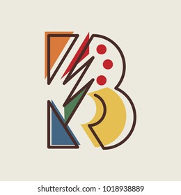 The letter B of the alphabet in modern geometric style. Abstraction. Design element template. Vector illustration.