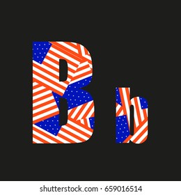 Letter B with american flag, isolated on black background