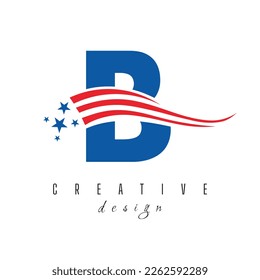 Logotipo americano de la carta B para la firma comercial, corporativa y de la empresa. Logotipo estadounidense sobre la plantilla de vectores de letras B