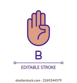 Letter B in American sign language pixel perfect RGB color icon. Visual communication system. Isolated vector illustration. Simple filled line drawing. Editable stroke. Arial font used