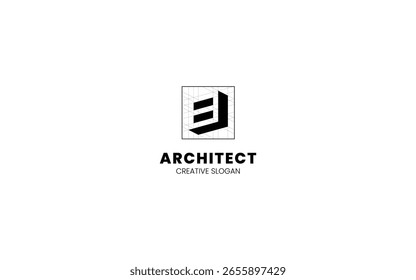 Letter B Architect logo with isometric bottom left view and technical sketch style
