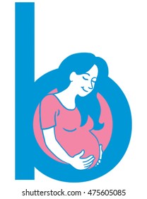Letter B is for baby.Vector Illustration of a Pregnant Woman. 