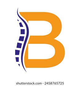 Letter B Backbone Logo Concept For Healthcare Symbol. Back Pain Sign