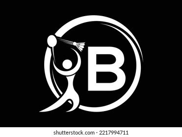 Letter B Badminton Logo Concept With Moving Badminton Icon. Badminton Sports Logotype Symbol Vector Template.
