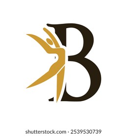 Letter with B Ballet Dancer Logo Design. Ballerina Logo icon vector