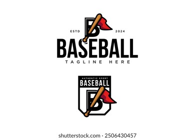 letter B with baseball bat stick and flag modern logo vector design collection for baseball sport club, tournament, t-shirt and merchandise designs 