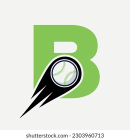 Letter B Baseball Logo Concept With Moving Baseball Icon Vector Template