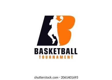 Letter B with Basketball Logo Design. Vector Design Template Elements for Sport Team or Corporate.