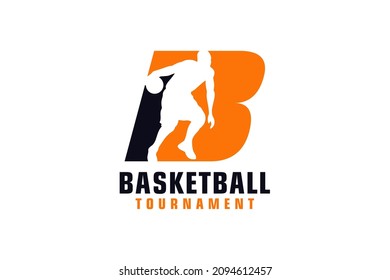 Letter B with Basketball Logo Design. Vector Design Template Elements for Sport Team or Corporate.