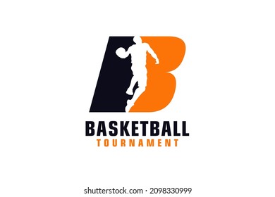 Letter B with Basketball Logo Design. Vector Design Template Elements for Sport Team or Corporate.