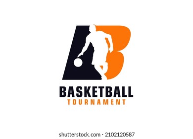 Letter B with Basketball Logo Design. Vector Design Template Elements for Sport Team or Corporate.