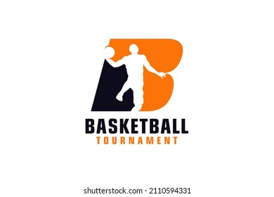 Letter B with Basketball Logo Design. Vector Design Template Elements for Sport Team or Corporate.