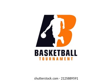 Letter B with Basketball Logo Design. Vector Design Template Elements for Sport Team or Corporate.