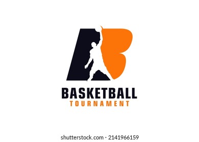 Letter B with Basketball Logo Design. Vector Design Template Elements for Sport Team or Corporate.