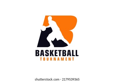 Letter B with Basketball Logo Design. Vector Design Template Elements for Sport Team or Corporate.