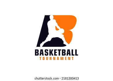 Letter B with Basketball Logo Design. Vector Design Template Elements for Sport Team or Corporate.