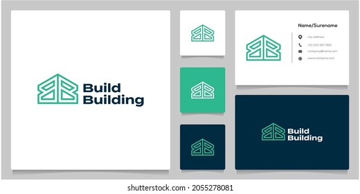 Carta B o BB estilo geométrico Diseño del logotipo del edificio residencial con tarjeta de visita