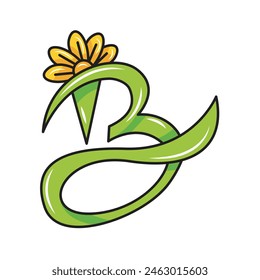 letter B, beautiful with floral ornaments on it. solid color style.