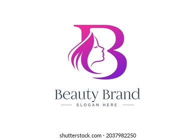 Letter B beauty logo design. Woman face silhouette isolated on letter B.