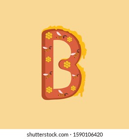 
Letter B with bees and honey for children's literature, print, typography, design element, logo