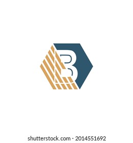 Letter B behind the hexagon with strip design vector