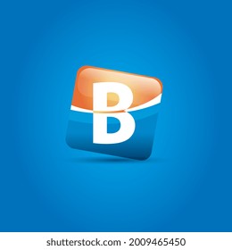 Letter B in bevel rectangular on blue background design icon template. Vector illustration.
