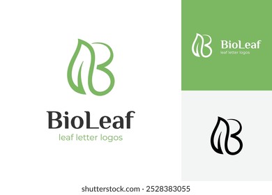 Letter B for bio leaf logo icon design with line style for bio tech nature vector symbol, diet and health food logo template