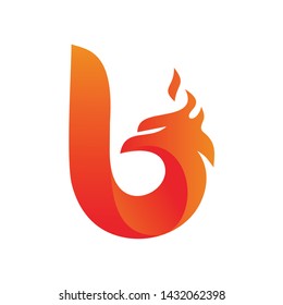 Letter B Bird With Fire Logo Design