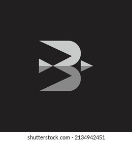 letter b bird fly simple geometric shadow shape logo vector