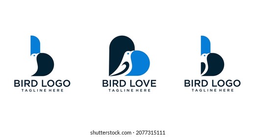 letter B Birds and love birds icon set logo template Premium Vector