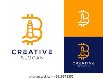 Letter B or bitcoin with lighthouse logo design
