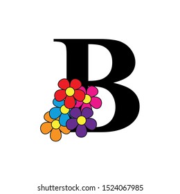 letter B. Black flower alphabet.  Beautiful capital letters.