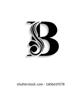 letter B. Black flower alphabet.  Beautiful capital letters with shadow