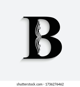 letter B. Black flower alphabet.  Beautiful capital letters with shadow