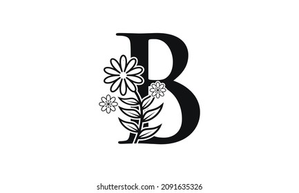 letter B. Black flower alphabet. Beautiful capital letters