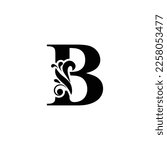 letter B black . flower  letters. Vintage ornament initial Alphabet. Logo vector 
