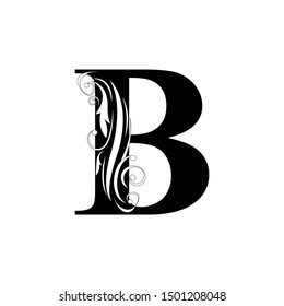 letter B. Black flower letters,  alphabet.  Beautiful capital letter. vector