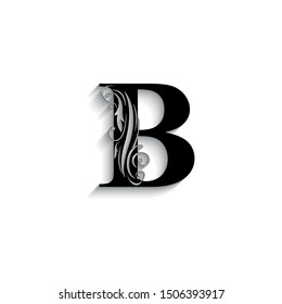 letter B. Black flower letters,  alphabet.  Beautiful capital letter. vector