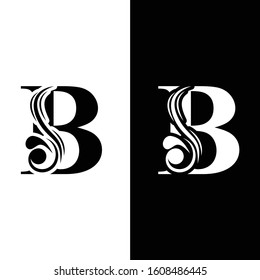 letter B. Black and white flower alphabet.  Beautiful capital letters 