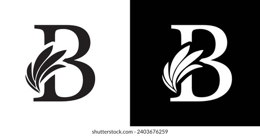 letter B black and white . flower  letters. Vintage ornament initial Alphabet. Logo vector 
