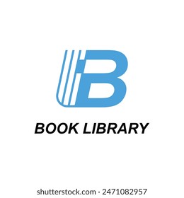 Letter b book library logo design concept with paper book