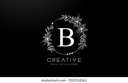 Buchstabe B Botanische Blumen. Initial Wedding Monogram Font Logo. Circle Floral Logo