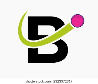 Letter B Bowling Logo. Bowling Ball Symbol With Moving Ball Icon