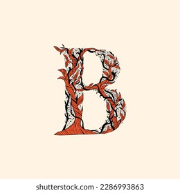 letter B with branches and leaves