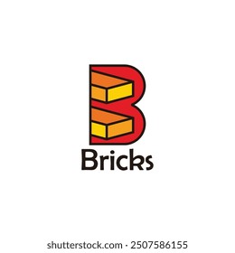 letter b brick 3d flat geometric logo vector 