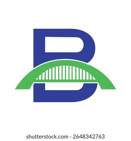 Letra b design do logotipo da ponte. inicial b com arco verde ícone do vetor da ponte