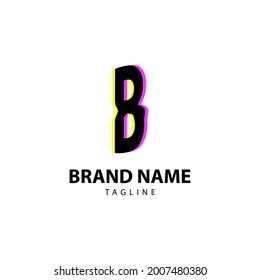 letter B bright glitch for creative brand, fun, playful and innovative vector logo design